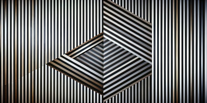 Abstract Geometric Pattern with Overlapping Black and White Stripes, Creating a Visual Illusion of Depth and Perspective