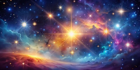 Fototapeta premium A celestial panorama featuring a multitude of stars, radiating with vibrant hues, illuminating the expanse of the cosmic landscape.