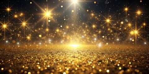 Naklejka premium A Glittering Background of Golden Stars and Sparkle with a Depth of Field Effect