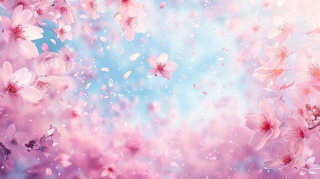 Cherry Blossom Petals in the Sky with Pastel Background