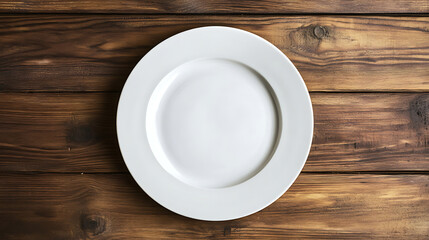 white ceramics plate isolated on a wooden table
