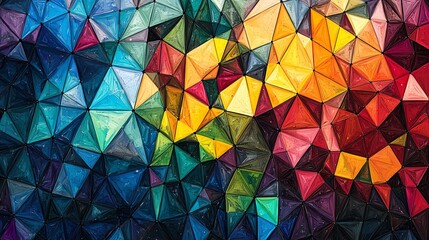 Abstract background with colorful triangular patterns.