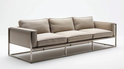 Modern Beige Sofa with Metal Frame
