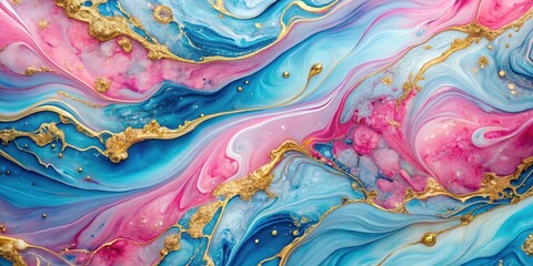 Abstract Swirling Hues of Pink, Blue, and Gold A Mesmerizing Liquid Art Canvas