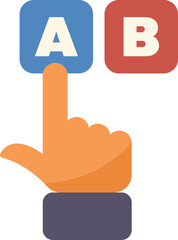 Hand with index finger is pushing button a, making a choice or taking a decision concept