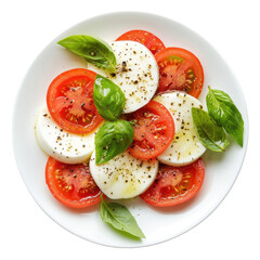 Caprese Salad Delight, vibrant fresh mozzarella paired with ripe tomatoes and fragrant basil, a classic Italian dish bursting with flavor