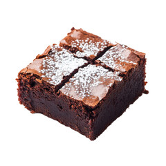 Decadent chocolate brownie, rich and fudgy, topped with a delicate dusting of cocoa for an indulgent treat.