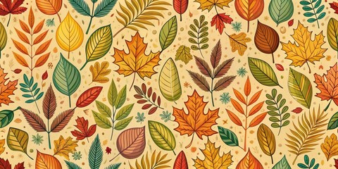 Obraz premium A captivating and vibrant autumnal leaf pattern with a warm and earthy color palette, showcasing a delightful array of leaves in various shapes and sizes.