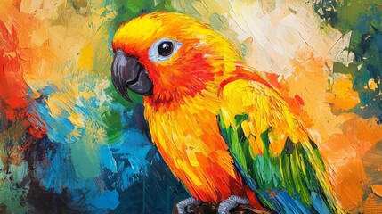 Fototapeta premium Radiant Sun conure with bright orange and yellow feathers