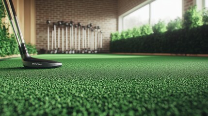 Indoor Putting Green with Golf Club and Equipment