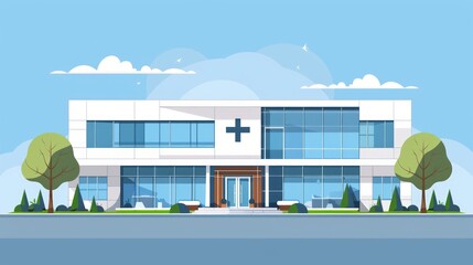 Flat Design Front View of Healthcare Facility