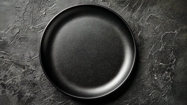A black plate sits on a textured black surface