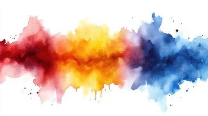 A splatter of watercolor paint in vibrant rainbow hues, with soft, bleeding edges.