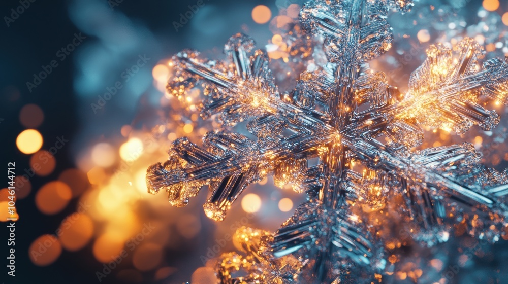 Poster glowing icy shades turn into intricate snowflake shapes, showcasing a beautiful contrast against a s