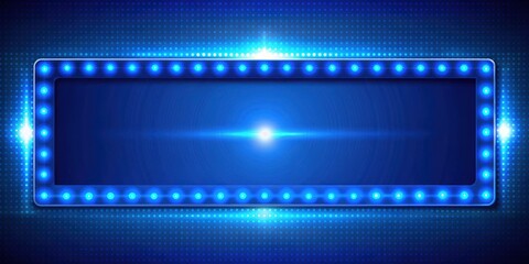 A luminous blue frame with a glowing halo, set against a background of twinkling blue dots, creates a dynamic and modern aesthetic.