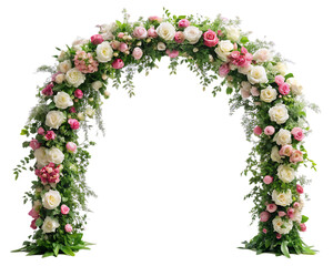 Beautiful wedding flower arch, cut out isolated on white background as transparent. PNG. AI GENERATED.