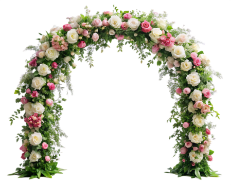 Beautiful wedding flower arch, cut out isolated on white background as transparent. PNG. AI GENERATED.