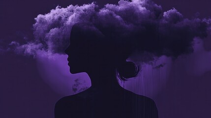 Depression awareness poster, with a silhouette of a person under a dark cloud