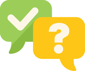 Two speech bubbles representing a question being asked and answered