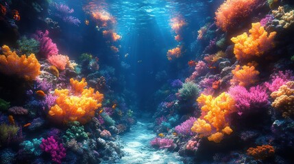 Fototapeta premium an underwater coral reef, filled with colorful fish and marine life.