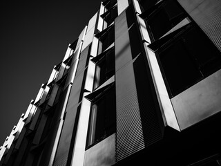black and white building