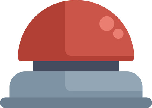 Cartoon illustration of a large red button on a gray base, likely a buzzer for a game show or quiz