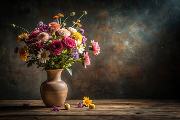still life with flowers in ceramic vase on table © Latsamee