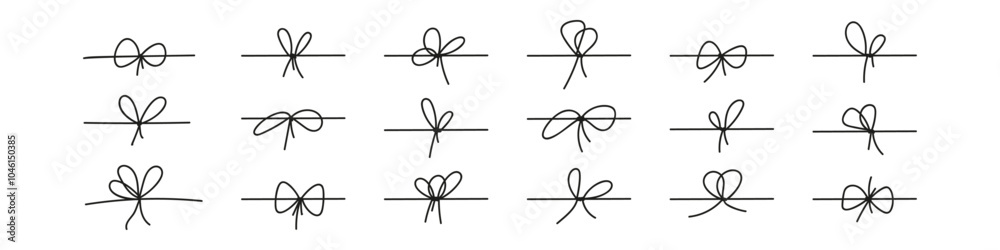 Wall mural black bow with tied rope and ribbon knot. simple line design of string and thread for gift wrapping 