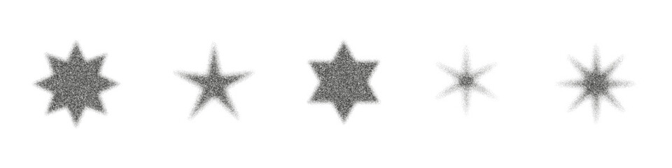 Halftone star with dot gradient and burst effect. Grainy noise pattern creates abstract figure. Flat vector illustration isolated on white background.