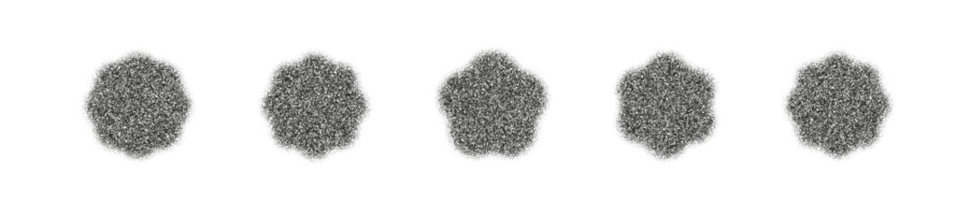 Halftone flower with a starburst pattern and gradient dots. hexagon shapes with grunge noise texture. Flat vector illustration isolated on white background.