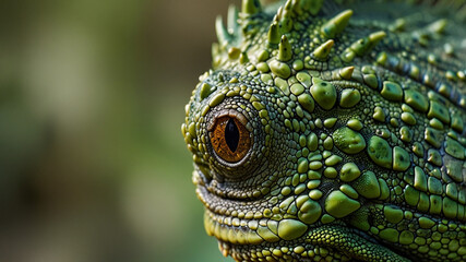 close up of a green iguana