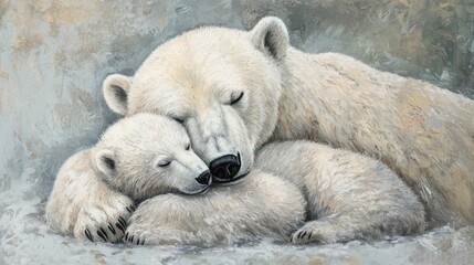 Cuddly Polar Bear Cub - Polar bear cub snuggling with its mother