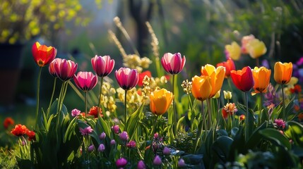 Obraz premium Colorful Tulips in a Garden
