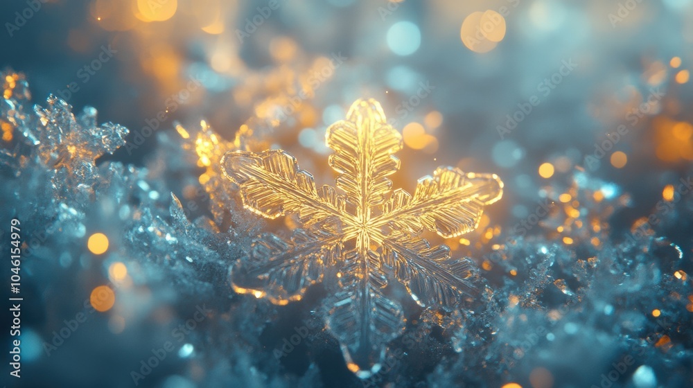 Leinwandbilder glowing icy snowflakes shimmer with vibrant shades, creating a captivating display in a tranquil win