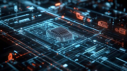 Fototapeta premium Intricately designed digital wireframe blueprint showcasing the complexity and potential of futuristic technological innovations and advancements
