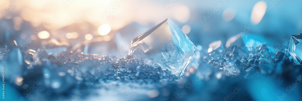 Poster glowing crystalline formations shimmer with abstract reflections in a tranquil blue environment, cap
