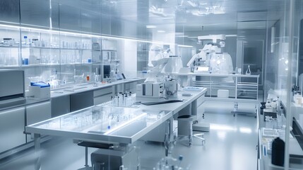 Modern well equipped scientific laboratory featuring a range of cutting edge equipment and instruments used for medical research scientific experiments and various analytical processes