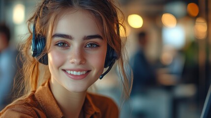 Obraz premium Young woman smiling with a headset