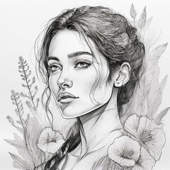 Fototapeta premium Retratos de mujeres de distintas etnias en blanco y negrocon flores , Portraits of women of different ethnicities in black and white with flowers 