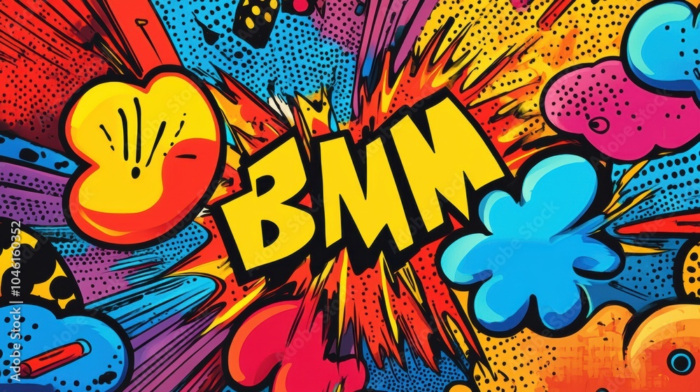 Poster colorful comic-style doodles bring action to life with explosive sound effects, illustrating a vibra