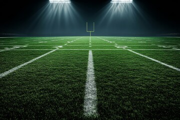 Obraz premium A night view of a football field with the lights shining brightly on the field.