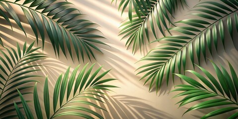 Palm Leaf Arrangement Casting Shadows On Tan Background