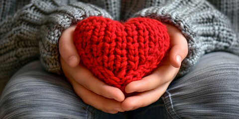 a person holding a red heart, Red Heart in Hands Showing Care and Compassion, 