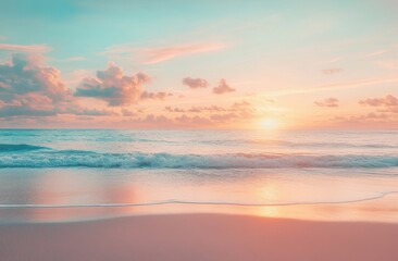 Fototapeta premium Pink and blue sunset over the ocean. The sun is setting behind the clouds, creating a beautiful reflection on the water.