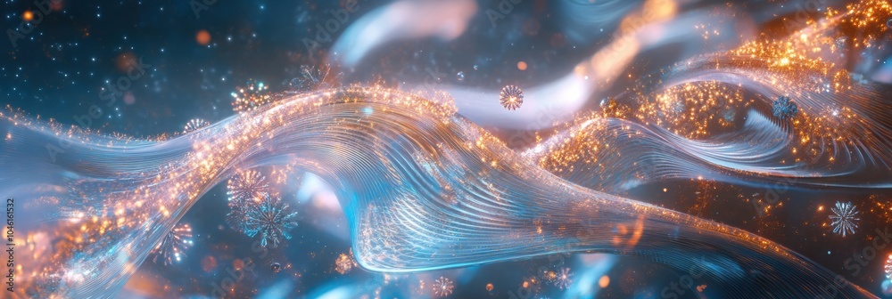 Poster swirling lights and shimmering colors create a festive atmosphere, capturing the excitement and joy 