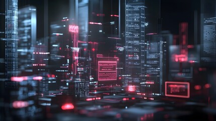 Fototapeta premium Breathtaking futuristic cityscape with glowing skyscrapers intricate architecture and a vibrant neon lit urban landscape at night This dynamic high tech scene captures the essence of a thriving