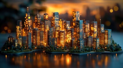 Obraz premium A miniature cityscape illuminated at dusk, showcasing urban beauty.