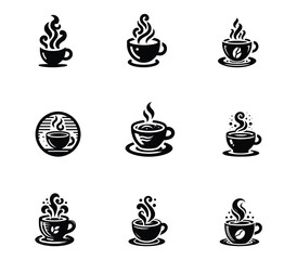 Vector coffee cup logo set collection. Hot drinks Cafe Logotype concept. Coffee shop logo template