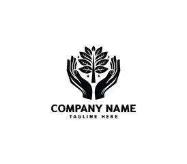 Vector healing hands logo with tree. Tree hand logo concept. Eco friendly healthy lifestyle logo