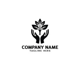 Vector healing hands logo with tree. Tree hand logo concept. Eco friendly healthy lifestyle logo